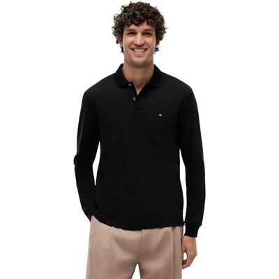 Tommy Hilfiger herr L/S Liquid Cotton REG Polo MW0MW37317, L/S Polo, svart, S, svart (svart), S Tommy Hilfiger herr L/S Liquid Cotton REG Polo MW0MW37317, L/S Polo, svart, S, svart (svart), S
