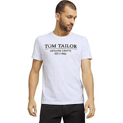 TOM TAILOR herr T-shirt med logoptryck 1021229, 20000 White, S TOM TAILOR herr T-shirt med logoptryck 1021229, 20000 White, S