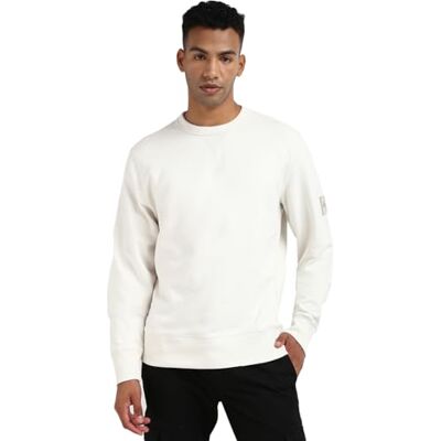 Calvin jeans herr BADGE CREW NECK J30J323426, pullover sweatshirt, vit, XS, Vit (elfenben), XS Calvin jeans herr BADGE CREW NECK J30J323426, pullover sweatshirt, vit, XS, Vit (elfenben), XS