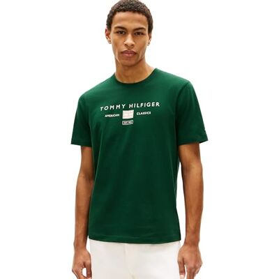 Tommy Hilfiger herrmärke kärlek mono stack t-shirt MW0MW42365, grön, S Tommy Hilfiger herrmärke kärlek mono stack t-shirt MW0MW42365, grön, S