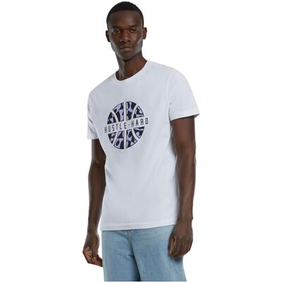 Tee herr t-shirt Hustle Hard, Print T-shirt för män, grafisk t-shirt, streetwear, Vit, L Tee herr t-shirt Hustle Hard, Print T-shirt för män, grafisk t-shirt, streetwear, Vit, L