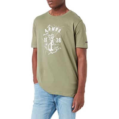Armor-lux mäns skärmtryckt t-shirt, Militär/ankare på kort, S Armor-lux mäns skärmtryckt t-shirt, Militär/ankare på kort, S