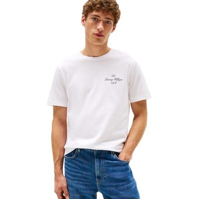 Tommy Hilfiger Outline Flag Script Tee Mw0mw39360 T-shirt S/S herr (set om 1), Vit (vit), XL Tommy Hilfiger Outline Flag Script Tee Mw0mw39360 T-shirt S/S herr (set om 1), Vit (vit), XL