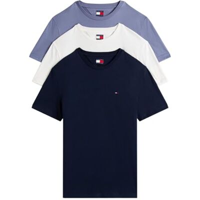Tommy Jeans 3-pack kortärmad bomulls-t-tröjor för män, Multi (Ecru/Drk Nght Nv/Blu Mmnt), XS Tommy Jeans 3-pack kortärmad bomulls-t-tröjor för män, Multi (Ecru/Drk Nght Nv/Blu Mmnt), XS