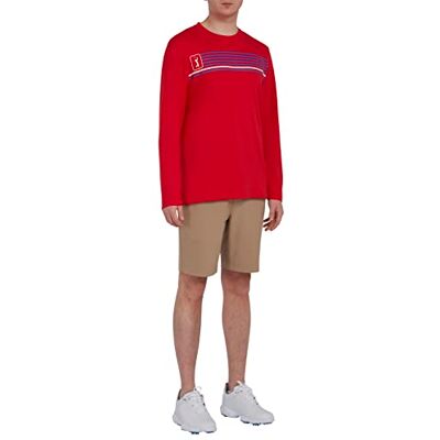 PGA TOUR T-shirt för män, Americana-tryck, rund hals, långärmad, normal passform, vardaglig topp, Sann röd, XL PGA TOUR T-shirt för män, Americana-tryck, rund hals, långärmad, normal passform, vardaglig topp, Sann röd, XL
