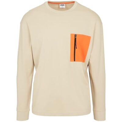 Urban Classics Långärmad boxy Big Contrast Pocket Ls T-shirt för män, betong, S Urban Classics Långärmad boxy Big Contrast Pocket Ls T-shirt för män, betong, S