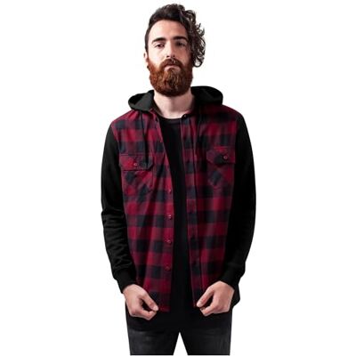 Urban Classics män med huva rutig flanell svett ärm skjorta fritid, Flerfärgad – Mehrfarbig (svart/vinröd/svart 798), XL Urban Classics män med huva rutig flanell svett ärm skjorta fritid, Flerfärgad – Mehrfarbig (svart/vinröd/svart 798), XL