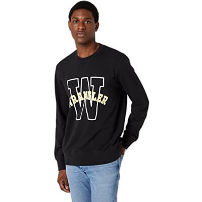 Wrangler Herr Graphic Crew Sweater, Bleded Black, Medium, Blekd svart, M Wrangler Herr Graphic Crew Sweater, Bleded Black, Medium, Blekd svart, M