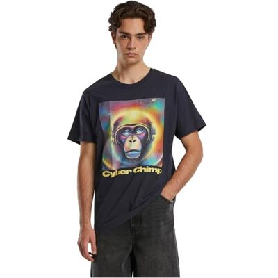 Tee T-shirt för män, cyber Chimp t-shirt, tryck t-shirt för män, grafisk t-shirt, streetwear, marinblå, S Tee T-shirt för män, cyber Chimp t-shirt, tryck t-shirt för män, grafisk t-shirt, streetwear, marinblå, S