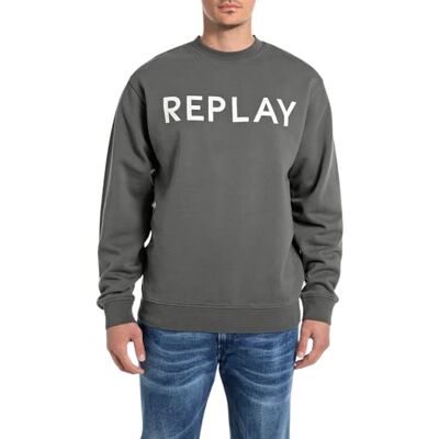 Replay Sweatshirt för män, normal passform med rund hals, 493 järngrå, XS Replay Sweatshirt för män, normal passform med rund hals, 493 järngrå, XS