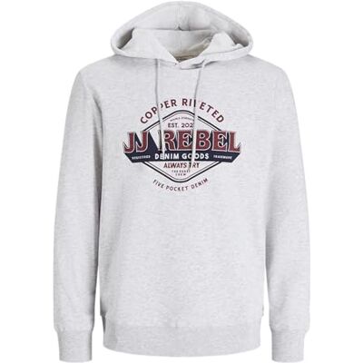 JJ REBEL JREBCASPER Sweat Hood, Vit melange, L JJ REBEL JREBCASPER Sweat Hood, Vit melange, L