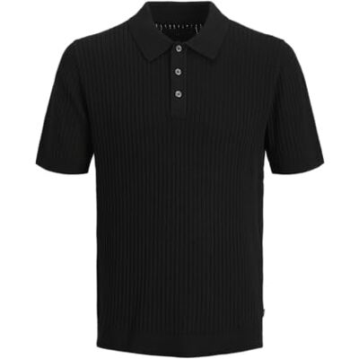 JACK & JONES Jprblakian Knit Structure Polo Ss, svart, L JACK & JONES Jprblakian Knit Structure Polo Ss, svart, L