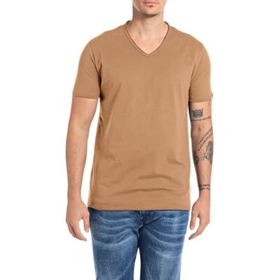 Replay Herr normal passform basic T-shirt av bomull, 227 Brown Sugar, L Replay Herr normal passform basic T-shirt av bomull, 227 Brown Sugar, L