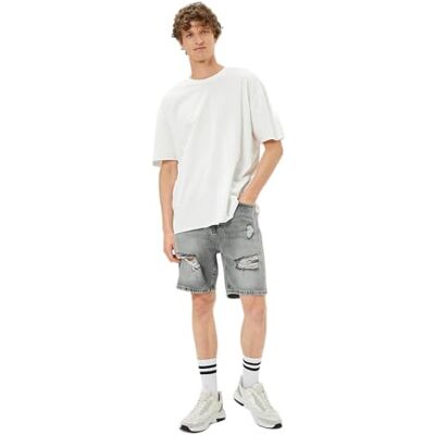 Koton herr ficka detalj bomull knäppt destroyed denim shorts, Grå (027), 31 Koton herr ficka detalj bomull knäppt destroyed denim shorts, Grå (027), 31