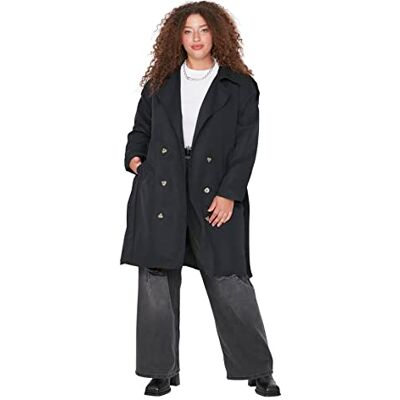 Trendyol Plus Size Trench Coat – Brun – Dubbelbröst, Schwarz, 44 Trendyol Plus Size Trench Coat – Brun – Dubbelbröst, Schwarz, 44