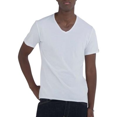 Replay Basic T-shirt för män, normal passform, V-hals, 001 vit, S Replay Basic T-shirt för män, normal passform, V-hals, 001 vit, S