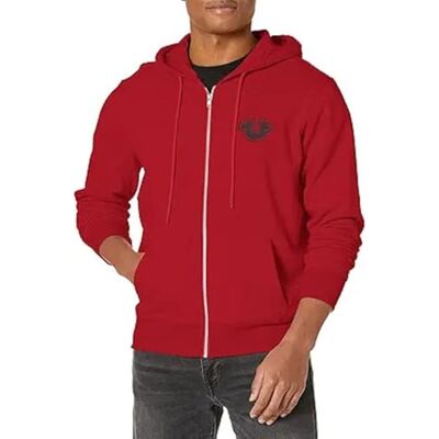 True Religion Huvtröja med dragkedja för män, Sann röd, L True Religion Huvtröja med dragkedja för män, Sann röd, L