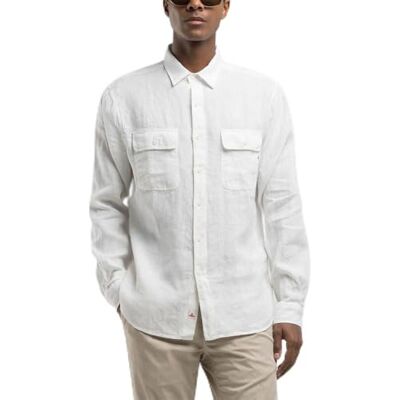 Replay herr regular fit linneskjorta, 011 Naturligt vitt, XS Replay herr regular fit linneskjorta, 011 Naturligt vitt, XS
