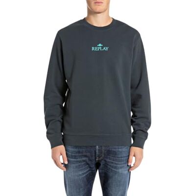 Replay Sweatshirt för män, normal passform med rund hals, 094 Ocean Blue, XS Replay Sweatshirt för män, normal passform med rund hals, 094 Ocean Blue, XS
