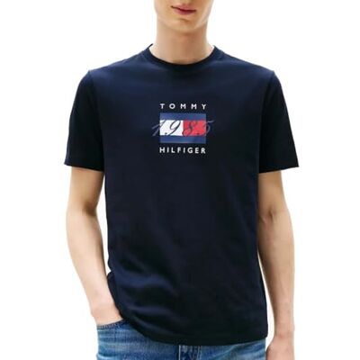 Tommy Hilfiger herr linjär flagga grafisk T-tröja MW0MW41338 S/S t-shirt, blå, S, Blå (ökenhimmel), S Tommy Hilfiger herr linjär flagga grafisk T-tröja MW0MW41338 S/S t-shirt, blå, S, Blå (ökenhimmel), S