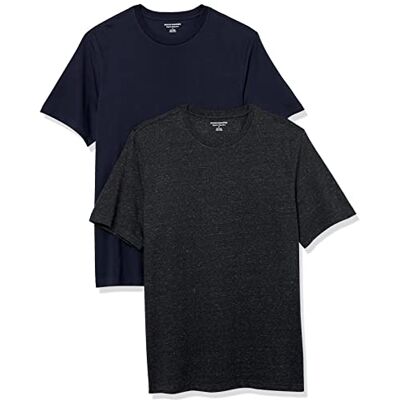 Amazon Essentials herr normal passform kortärmad rund hals t-shirt, paket med 2, kol ljung/marinblå, medium Amazon Essentials herr normal passform kortärmad rund hals t-shirt, paket med 2, kol ljung/marinblå, medium
