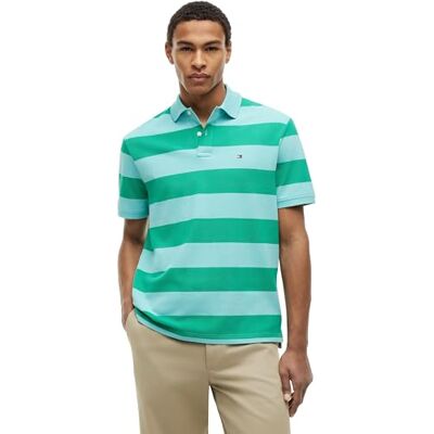 Tommy Hilfiger Herr Block Stripe Reg Polo MW0MW39045 S/S Polo, Grön, XXL Tommy Hilfiger Herr Block Stripe Reg Polo MW0MW39045 S/S Polo, Grön, XXL