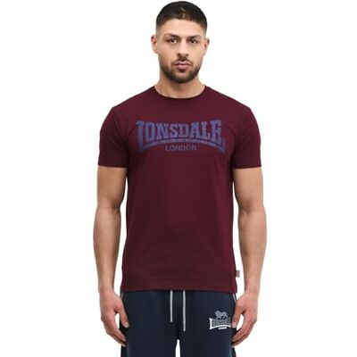 Lonsdale Herr T-shirt Logo Kai normal passform, Oxblood/mörk marinblå, L Lonsdale Herr T-shirt Logo Kai normal passform, Oxblood/mörk marinblå, L