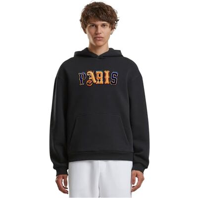 Tee Paris Wording Patch Style Fluffy Hoody, svart, 3XL Tee Paris Wording Patch Style Fluffy Hoody, svart, 3XL