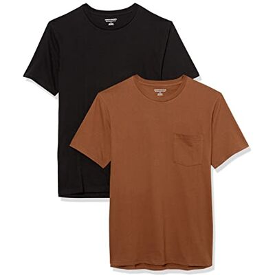 Amazon Essentials mäns Slim-Fit kortärmad rund hals ficka t-shirt, paket med 2, svart/brun, X-Large Amazon Essentials mäns Slim-Fit kortärmad rund hals ficka t-shirt, paket med 2, svart/brun, X-Large
