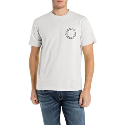 Replay T-shirt för män normal passform av bomull, 011 Naturligt vitt, XXL Replay T-shirt för män normal passform av bomull, 011 Naturligt vitt, XXL