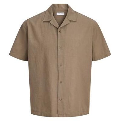 JACK & JONES Jjesummer Linen Blend Resort Shirt Ss Sn, Falk, M JACK & JONES Jjesummer Linen Blend Resort Shirt Ss Sn, Falk, M