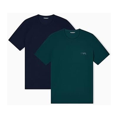 Giorgio Armani Herrens feta monogram 2-pack rund hals t-shirt blå S anpassad passform, BLÅ, S Giorgio Armani Herrens feta monogram 2-pack rund hals t-shirt blå S anpassad passform, BLÅ, S