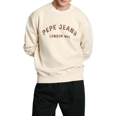 Pepe Jeans herr Aldridge Crew, sweatshirt, beige, L, Beige (elfenbensvit), L Pepe Jeans herr Aldridge Crew, sweatshirt, beige, L, Beige (elfenbensvit), L