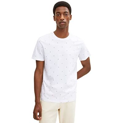 TOM TAILOR Herr T-shirt med heltäckande tryck 1030960, 29427 White Green Scattered Design, S TOM TAILOR Herr T-shirt med heltäckande tryck 1030960, 29427 White Green Scattered Design, S