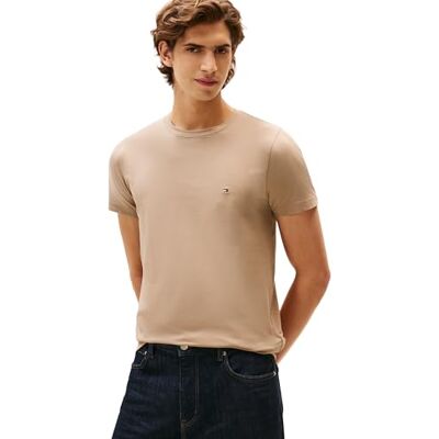 Tommy Hilfiger herr stretch slim fit t-shirt MW0MW10800 S/S t-shirt, beige, XXL, Beige (kustbrungrått), XXL Tommy Hilfiger herr stretch slim fit t-shirt MW0MW10800 S/S t-shirt, beige, XXL, Beige (kustbrungrått), XXL