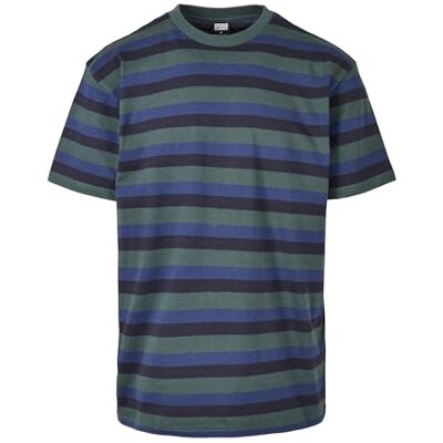 Urban Classics Herr college randig T-shirt, Flaskgrön/midnattmarinblå, S Urban Classics Herr college randig T-shirt, Flaskgrön/midnattmarinblå, S