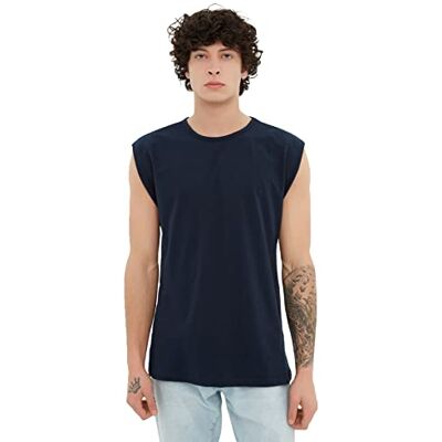 Trendyol Mäns marinblå manlig reguljär cykelkrage nollärm idrottare t-shirt, liten Trendyol Mäns marinblå manlig reguljär cykelkrage nollärm idrottare t-shirt, liten