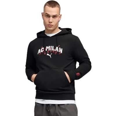 PUMA ACM FtblCulture HD 784720 AC Milan långärmad huvtröja för män PUMA ACM FtblCulture HD 784720 AC Milan långärmad huvtröja för män