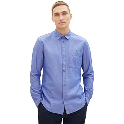 TOM TAILOR Denim herr regular fit twill skjorta av bomull, 32347-royal blue mini fiskben, XXL TOM TAILOR Denim herr regular fit twill skjorta av bomull, 32347-royal blue mini fiskben, XXL