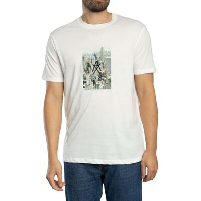 Giorgio Armani Men's One Block up, främre logotyp med gummibed fototryck t-shirt, vit, M Giorgio Armani Men's One Block up, främre logotyp med gummibed fototryck t-shirt, vit, M