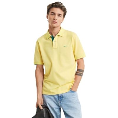 GANT REG CONTRAST PIQUE SS POLO, Banan gul, S GANT REG CONTRAST PIQUE SS POLO, Banan gul, S