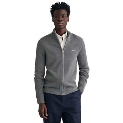 GANT Herr bomull Pique Zip cardigan kofta, mörkgrå melange, standard, Mörkgrå melange, 3XL GANT Herr bomull Pique Zip cardigan kofta, mörkgrå melange, standard, Mörkgrå melange, 3XL