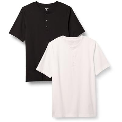 Amazon Essentials mäns normal passform kortärmad jersey Henley, 2-pack, svart/vit, medium Amazon Essentials mäns normal passform kortärmad jersey Henley, 2-pack, svart/vit, medium