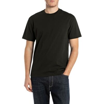 Replay Herr normal passform basic T-shirt av bomull, 098 svart, L Replay Herr normal passform basic T-shirt av bomull, 098 svart, L