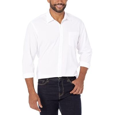 Amazon Essentials Men's Långärmad ledig poplinskjorta med normal passform, Vit, L Amazon Essentials Men's Långärmad ledig poplinskjorta med normal passform, Vit, L