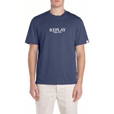 Replay Herr avslappnad passform T-shirt av bomull, 282 Avion Blue, 3XL Replay Herr avslappnad passform T-shirt av bomull, 282 Avion Blue, 3XL