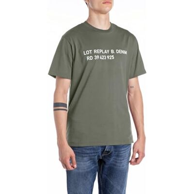 Replay T-shirt för män, normal passform, bomull, 835 Sage Green, XS Replay T-shirt för män, normal passform, bomull, 835 Sage Green, XS