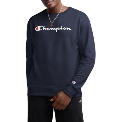 Champion Grafisk Powerblend Fleece Crew Sweatshirt för män, Marinblå/ Script, XXL Champion Grafisk Powerblend Fleece Crew Sweatshirt för män, Marinblå/ Script, XXL