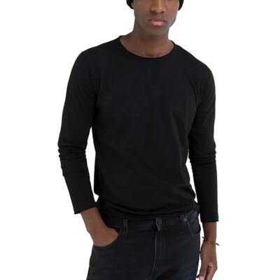 Replay herr basic långärmad normal passform med rund hals, 098 svart, XL Replay herr basic långärmad normal passform med rund hals, 098 svart, XL