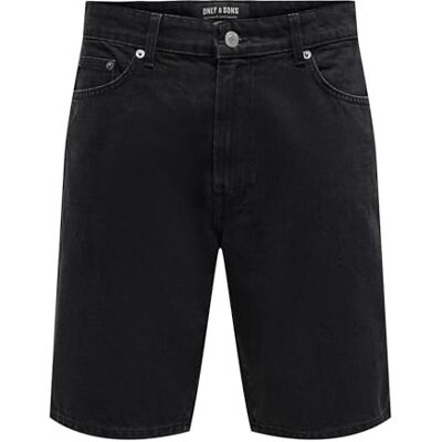 Only & Sons jeansshorts för män, Svart denim, S Only & Sons jeansshorts för män, Svart denim, S